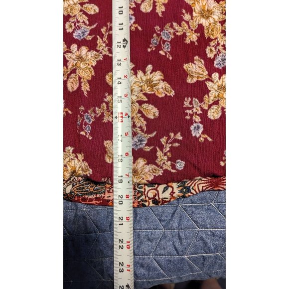 Umgee Sz L Mixed Print Floral Boho Faux Wrap Blouse with Front Bubble Hem - Picture 6 of 6